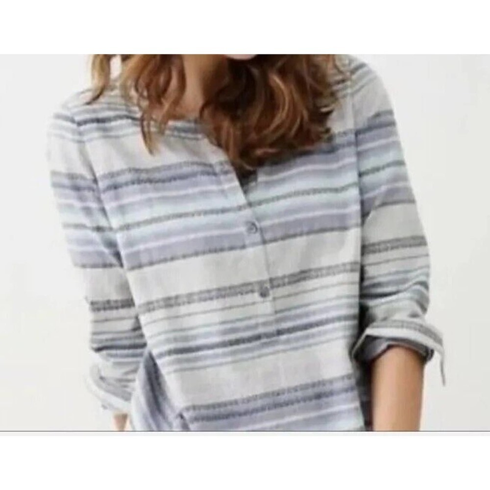J. JILL Gray Purple Brushed Cotton/Flannel Long Sleeves Popover Tunic Med